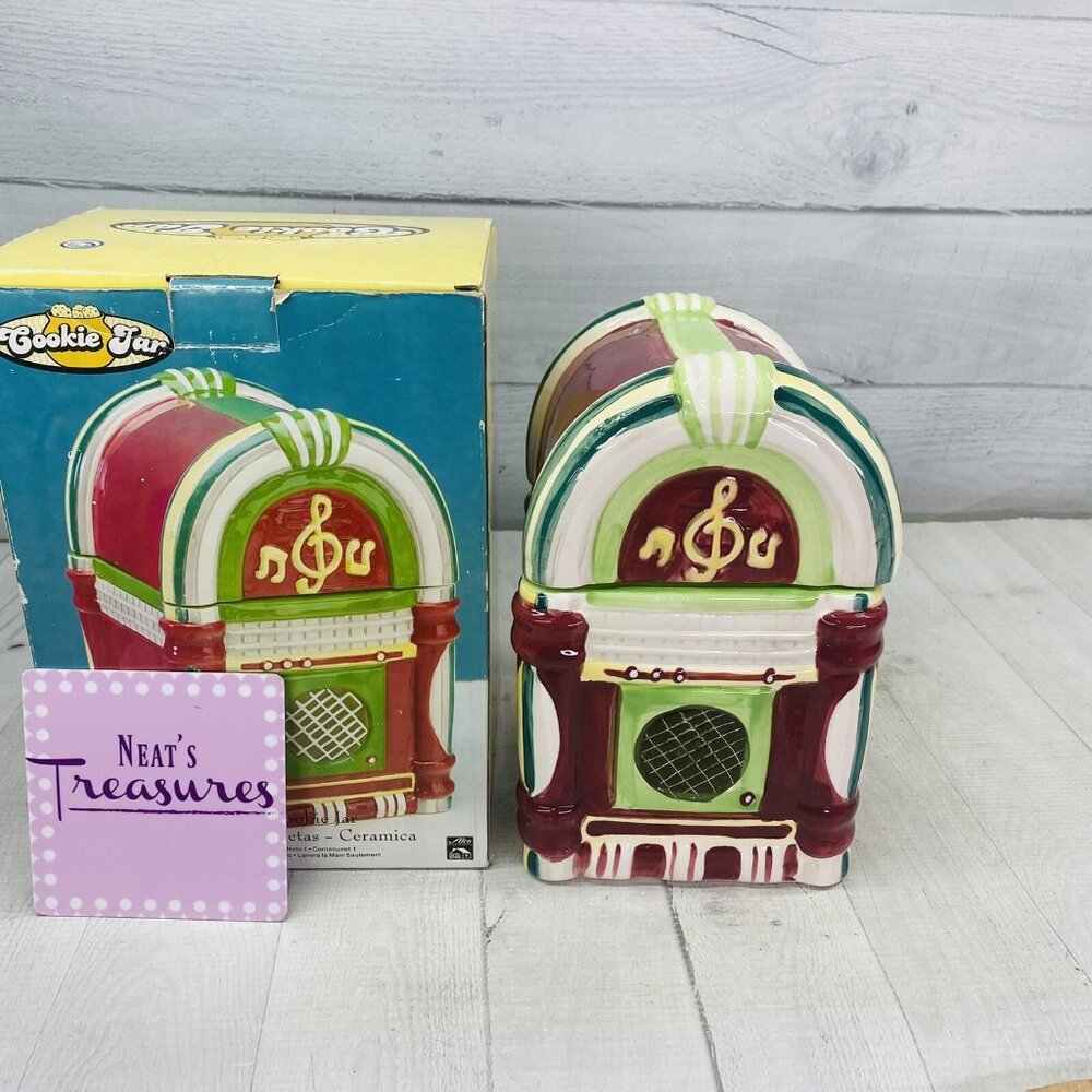 Vintage Alco RETRO JUKE BOX  #14836 Red Green White Ceramic W Lid Cookie Jar NEW